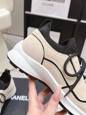 CHANEL 26S PLATFORM SNEAKERS 30 MM IN BEIGE SUEDE WITH BLACK FABRIC