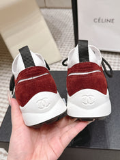 CHANEL 26S PLATFORM SNEAKERS 30 MM IN RED SUEDE WITH WHITE FABRIC