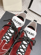 CHANEL 26S PLATFORM SNEAKERS 30 MM IN RED SUEDE WITH WHITE FABRIC