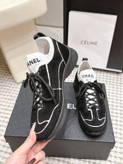 CHANEL 26S PLATFORM SNEAKERS 30 MM IN BLACK SUEDE WITH WHITE FABRIC