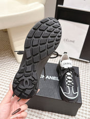 CHANEL 26S PLATFORM SNEAKERS 30 MM IN BLACK CALFSKIN WITH WHITE FABRIC