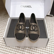 CHANEL 26S SLIP ONS IN GOLD BRONZE MIX BLACK FABRIC