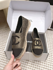CHANEL 26S SLIP ONS IN GOLD BRONZE MIX BLACK FABRIC
