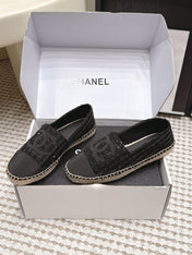 CHANEL 26S SLIP ONS IN BLACK TWEED AND PATENT CALFSKIN