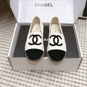CHANEL 26S ESPADRILLE SLIP-ONS IN WHITE MIX BLACK SUEDE