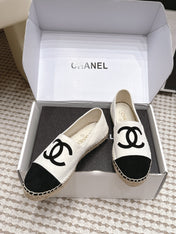 CHANEL 26S ESPADRILLE SLIP-ONS IN WHITE MIX BLACK SUEDE