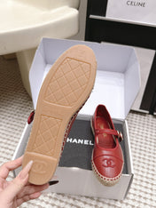 CHANEL 26S MARY JANE FLATS IN DARK RED LAMBSKIN ESPADRILLE SOLE