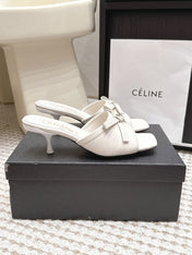 CHANEL 26S SQUARE TOE HIGH HEEL SANDALS IN OFF WHITE CALFSKIN