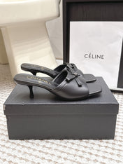 CHANEL 26S SQUARE TOE HIGH HEEL SANDALS IN BLACK CALFSKIN