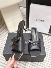 CHANEL 26S SQUARE TOE HIGH HEEL SANDALS IN BLACK CALFSKIN
