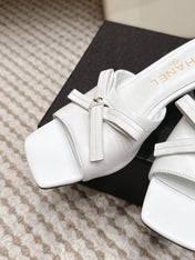 CHANEL 26S SQUARE TOE HIGH HEEL SANDALS IN WHITE CALFSKIN