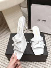 CHANEL 26S SQUARE TOE HIGH HEEL SANDALS IN WHITE CALFSKIN