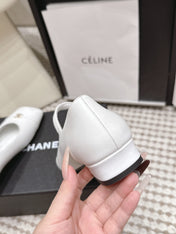 CHANEL 26S SQUARE TOE MARY JANE FLATS IN WHITE CALFSKIN