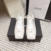 CHANEL 26S SQUARE TOE MARY JANE FLATS IN OFF WHITE CALFSKIN