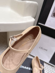 CHANEL 26S SQUARE TOE MARY JANE FLATS IN BEIGE CALFSKIN
