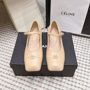CHANEL 26S SQUARE TOE MARY JANE FLATS IN BEIGE CALFSKIN