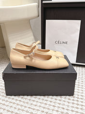 CHANEL 26S SQUARE TOE MARY JANE FLATS IN BEIGE CALFSKIN