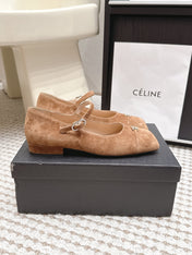 CHANEL 26S SQUARE TOE MARY JANE FLATS IN BROWN SUEDE