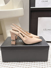 CHANEL 26S HIGH HEEL SLINGBACKS 80 MM IN BEIGE PATENT