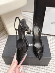 CHANEL 26S HIGH HEEL SLINGBACKS 80 MM IN BLACK PATENT