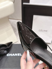 CHANEL 26S HIGH HEEL SLINGBACKS 80 MM IN BLACK PATENT