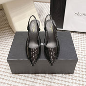 CHANEL 26S HIGH HEEL SLINGBACKS 80 MM IN BLACK PATENT