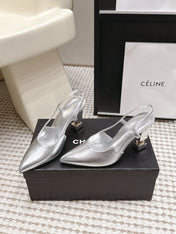 CHANEL 26S HIGH HEEL SLINGBACKS 80 MM IN SILVER PATENT