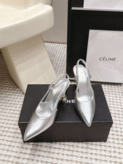 CHANEL 26S HIGH HEEL SLINGBACKS 80 MM IN SILVER PATENT