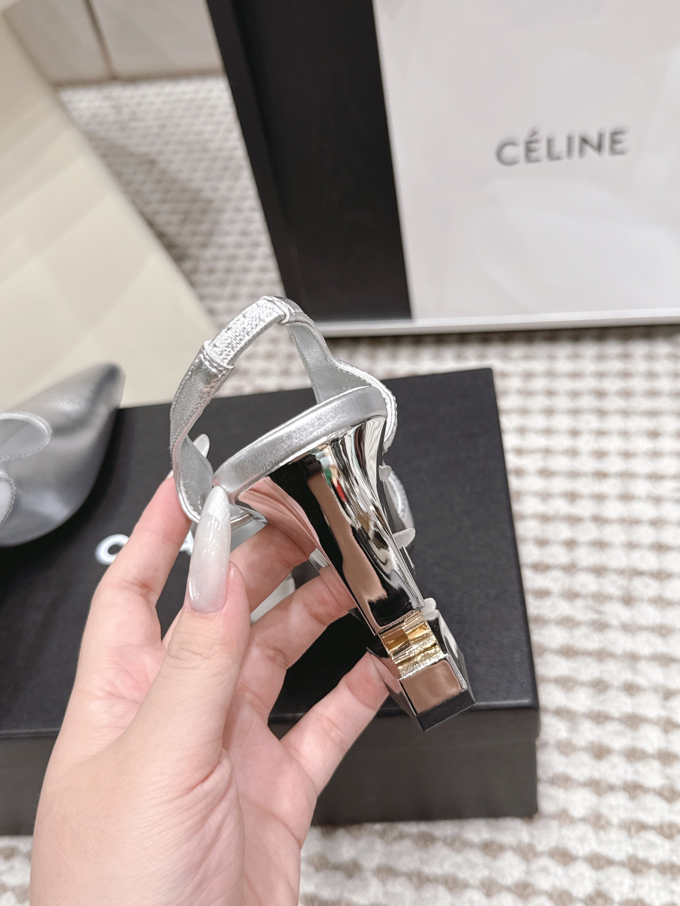 CHANEL 26S HIGH HEEL SLINGBACKS 80 MM IN SILVER PATENT