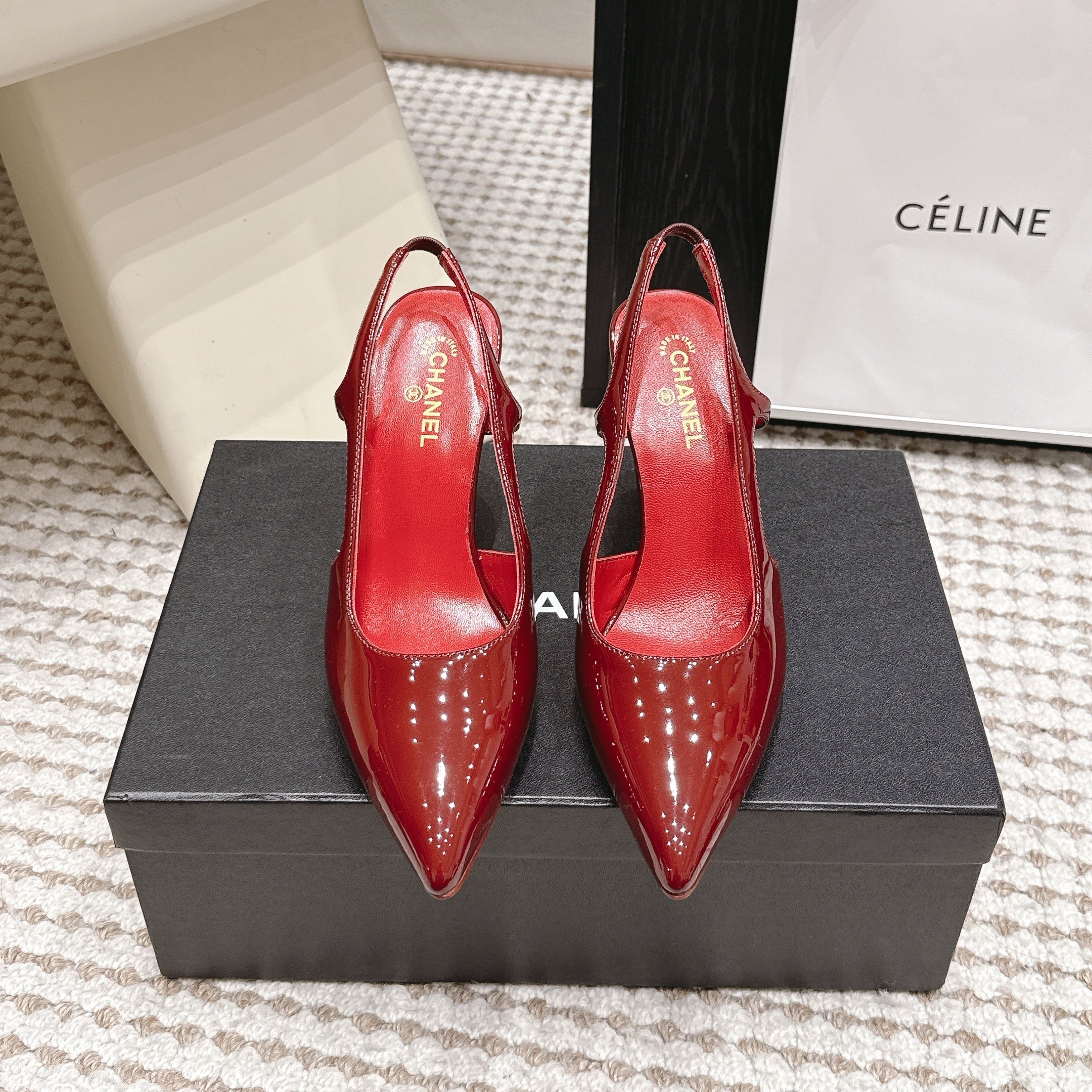 CHANEL 26S HIGH HEEL SLINGBACKS 80 MM IN RED PATENT