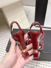 CHANEL 26S HIGH HEEL SLINGBACKS 80 MM IN RED PATENT