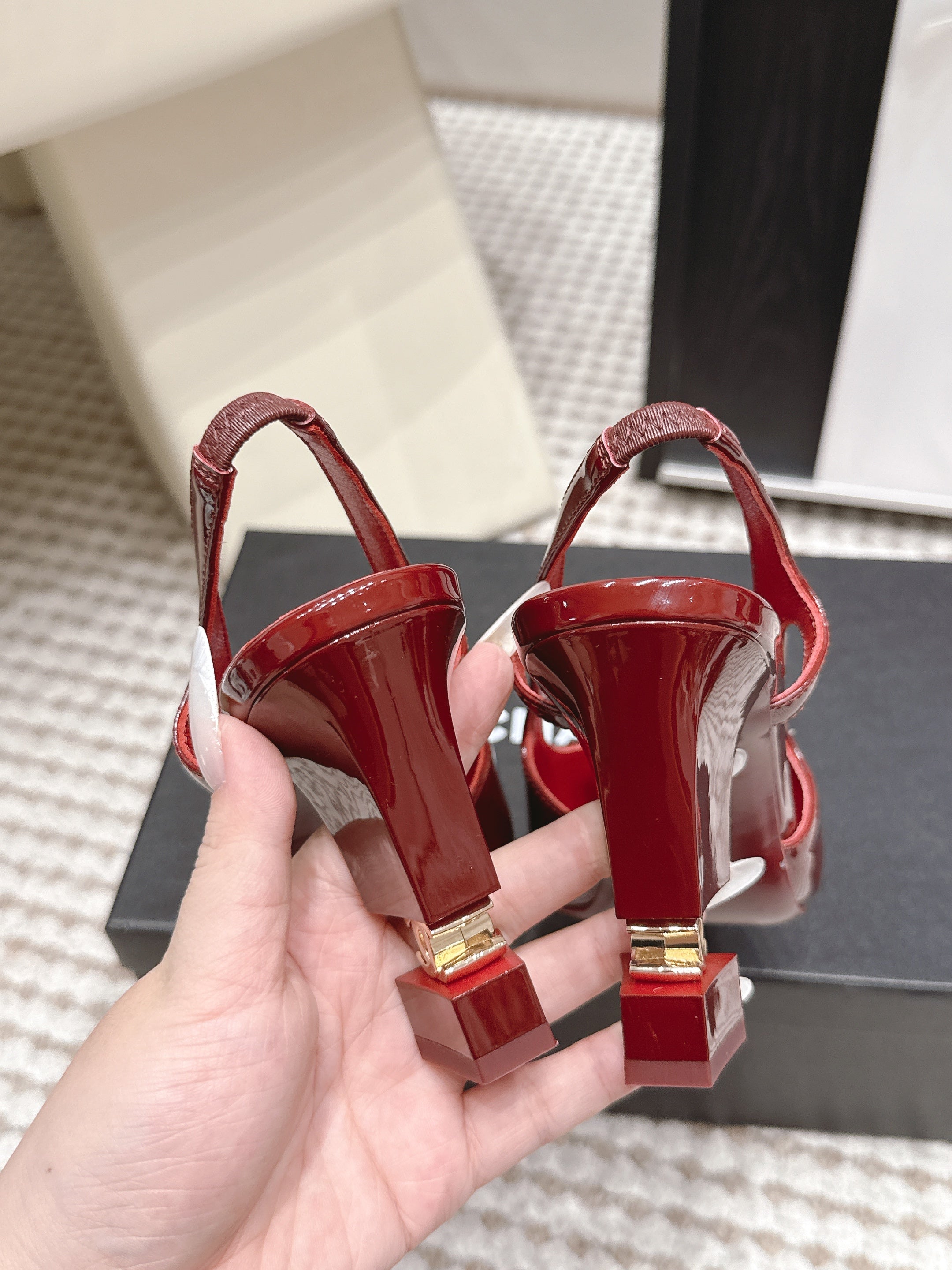 CHANEL 26S HIGH HEEL SLINGBACKS 80 MM IN RED PATENT