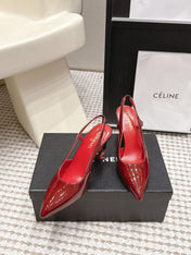 CHANEL 26S HIGH HEEL SLINGBACKS 80 MM IN RED PATENT