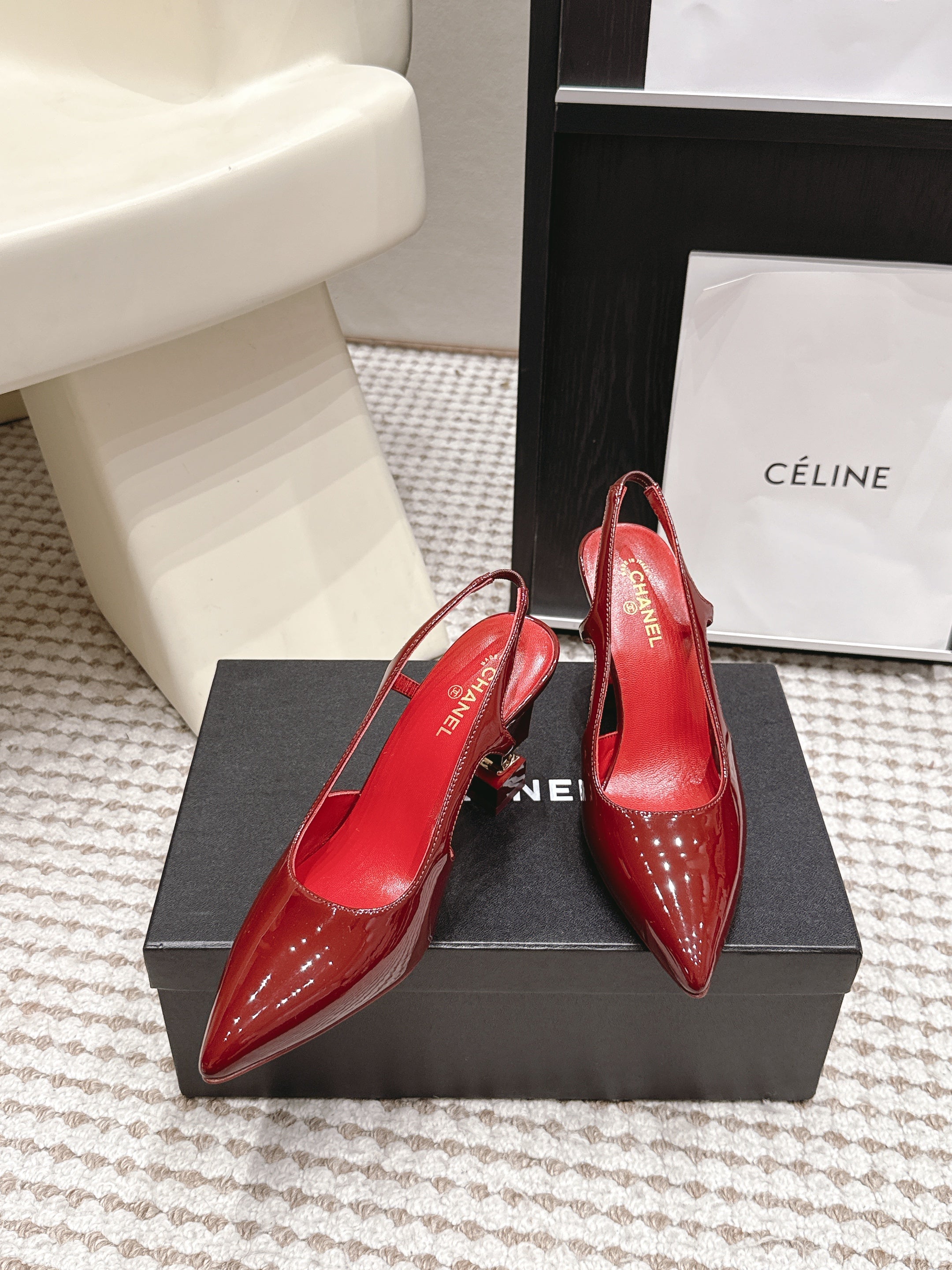 CHANEL 26S HIGH HEEL SLINGBACKS 80 MM IN RED PATENT