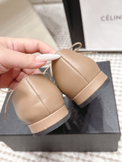 CHANEL 26S LACE-UP OXFORD SHOES IN LIGHT BROWN CALFSKIN WITH BLACK TOE CAP