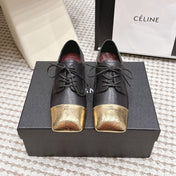 CHANEL 26S LACE-UP OXFORD SHOES IN BLACK CALFSKIN WITH GOLD TOE CAP