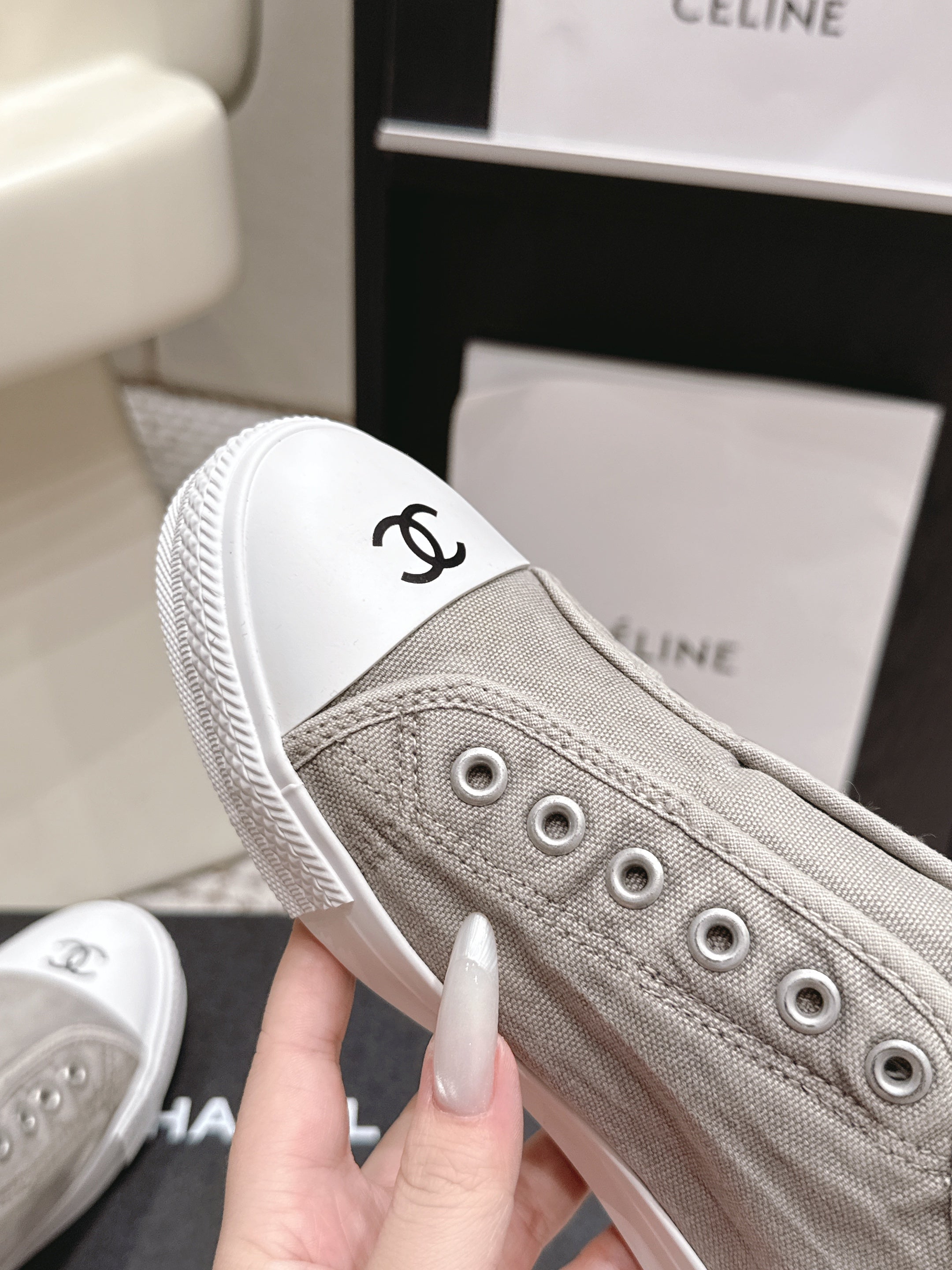 CHANEL 26S SNEAKERS IN LIGHT GREY CANVAS