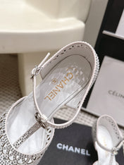 CHANEL 26S HIGH HEELS 50 MM IN WHITE RHINESTONE EMBELLISHED