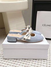 DIOR 26S CLOSED-TOE LOW-HEEL MULE IN LIGHT BLUE SUEDE WITH BOW