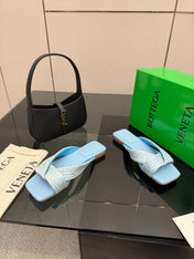 BOTTEGA VENETA 26S SANDALS IN LIGHT BLUE CALFSKIN AND RAFFIA