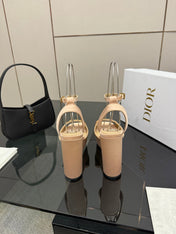 DIOR 26S HIGH HEEL SANDALS 120 MM IN NUDE BEIGE SATIN