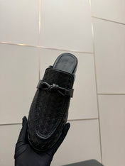 BOTTEGA VENETA 26S BACKLESS LOAFERS IN BLACK TECHNICAL WOVEN CALFSKIN STYLE 2