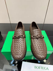 BOTTEGA VENETA 26S LOAFERS IN BROWN TECHNICAL WOVEN CALFSKIN
