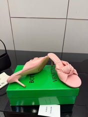 BOTTEGA VENETA 26S KNOT-STRAP HIGH-HEEL SANDALS IN PASTEL PINK LAMBSKIN