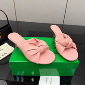 BOTTEGA VENETA 26S KNOT-STRAP HIGH-HEEL SANDALS IN PASTEL PINK LAMBSKIN