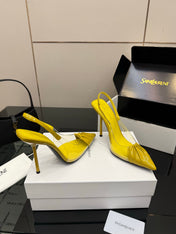 YSL 26S PLEATED SLINGBACK HEELS 105 MM IN YELLOW GLOSSY CALFSKIN AND PVC