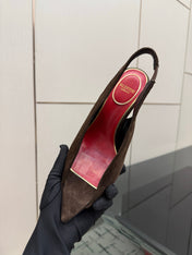 VALENTINO 26S POINTED-TOE SLINGBACKS IN DARK BROWN SUEDE