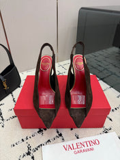 VALENTINO 26S POINTED-TOE SLINGBACKS IN DARK BROWN SUEDE