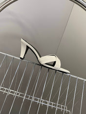 YSL 25S JILL MULES 75MM IN WHITE SMOOTH CALFSKIN