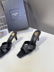 YSL 25S JILL MULES 75MM IN BLACK SMOOTH CALFSKIN